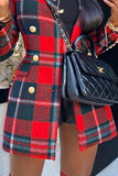 Llyge - Red Casual Plaid Patchwork Buttons POLO collar Outerwear