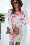 LLYGE 2023 Autumn New Fall Outfit Printed Boat Neck Long Sleeve Dress