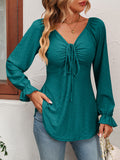 LLYGE Early Autumn New Tie Front V-Neck Puff Sleeve Blouse