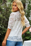 LLYGE Lace Scalloped Short Puff Sleeve Top