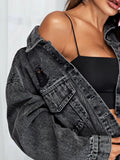 LLYGE Fall Outfits Dropped Shoulder Collared Neck Denim Jacket