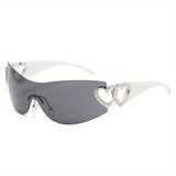 Llyge - Y2K Wrap Around Fashion Sunglasses For Women Men One-piece Gradient Lens Glasses Heart Design Hollow Temple Eyewear