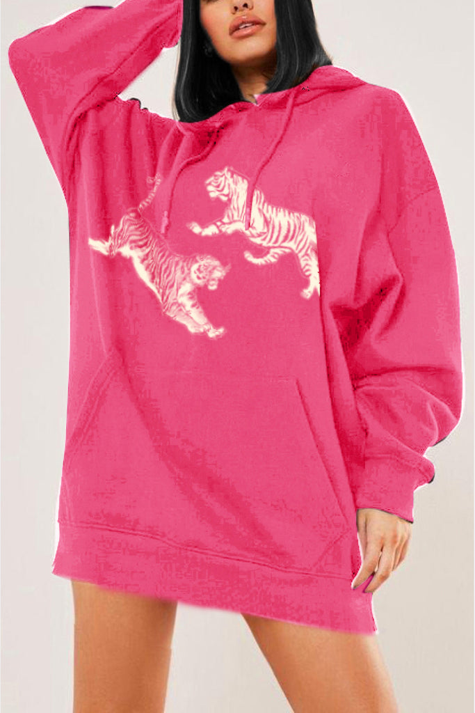 Back to school season LLYGE Simply Love Full Size Dropped Shoulder Tiger Graphic Hoodie