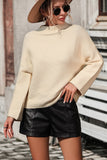 LLYGE Early Autumn New Mock Neck Dropped Shoulder Pullover Sweater