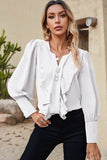LLYGE 2023 Autumn New Fall Outfits Notched Neck Lantern Sleeve Ruffle Trim Blouse