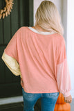 LLYGE Early Autumn New Color Block V-Neck Dropped Shoulder Sweatshirt with Pocket