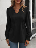 LLYGE Early Autumn New Ruched Notched Neck Puff Sleeve Smocked Wrist Blouse