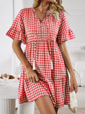 LLYGE Plaid Flounce Sleeve Buttoned Mini Dress