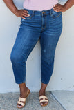 Back to school season LLYGE Judy Blue Aila Short Full Size Mid Rise Cropped Relax Fit Jeans