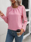 LLYGE Early Autumn New Ruched Round Neck Puff Sleeve Blouse