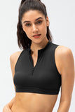 LLYGE Full Size Cropped Cutout Back Zipper Front Active Tank Top