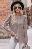 LLYGE 2023 Autumn New Fall Outfits Double Take Round Neck Puff Sleeve Ribbed Top