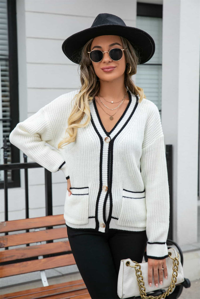 LLYGE 2023 Autumn New Fall Outfits Waffle Knit V-Neck Cardigan with Pocket