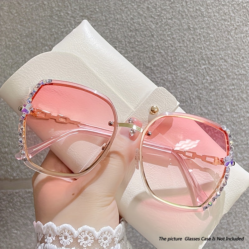 Llyge - Rhinestone Decor Rimless Fashion Sunglasses For Women Casual Gradient Glasses For Summer Beach Party