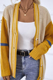 Llyge - Yellow Casual Patchwork Cardigan Contrast Outerwear