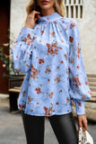 LLYGE 2023 Autumn New Fall Outfits Floral Print Mock Neck Lantern Sleeve Blouse