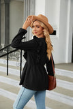 LLYGE 2023 Autumn New Fall Outfit Round Neck Ruffled Peplum Blouse
