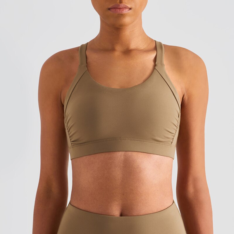 Llyge Yoga Bra Women  Cross Crop Tops Gather Sports Underwear Shockproof Running Sports Bra Push Up Gym Tank Top