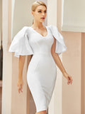 Graduation Gift LLYGE 2023 New Women Bandage Dress White  Bodycon Cloak Sleeve V Neck Elegant Celebrity Party Evening Club Zipper Dresses