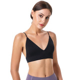 Fitness Bra Women Nylon Solid Stretch Thin Deep V Wirefree Triangle Cup Padded Sleepwears Gym Workout Yoga Daily Underwear