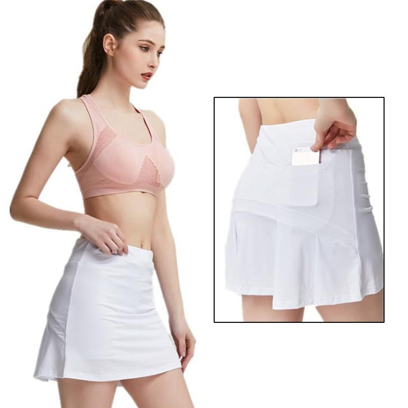 Llyge 2023  S-XXXL Women Tennis Skirts Badminton Golf Pleated Skirt High Waist Fitness Shorts with Phone Pocket Girl Athletic Sport Skorts