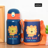 Llyge  2023  400ml Kids Stainless Steel Straw Thermos Mug With Case Cartoon Leak-Proof Vacuum Flask Children Thermal Water Bottle Thermocup