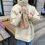 Llyge Women Solid Oversize Parkas Thick 2022 Winter Zipper Pockets Female Warm Coat Korean Style Elegant High Collar Jacket