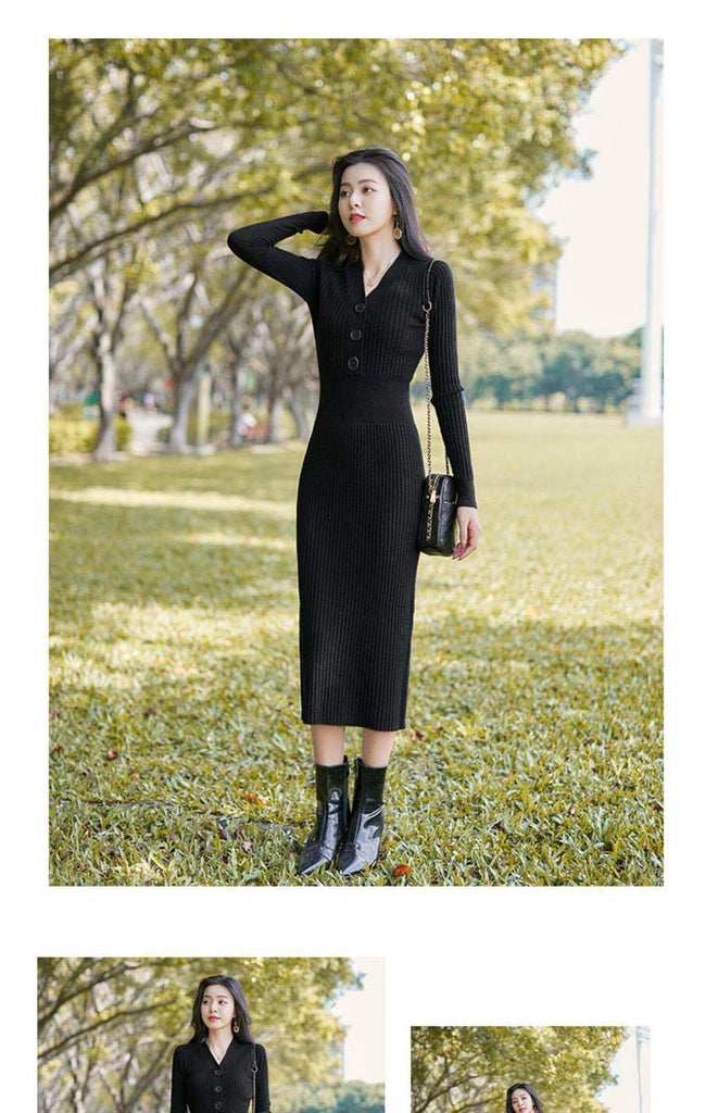 Llyge Thick Mid-Length Dresses Robe Sweater Dress For Women Winter Korean Fashion Vintage  Maxi Maxi Woman Casual Knitted Bodycon