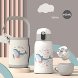 Llyge  2023  600ML 316 Stainless Steel Kids Vacuum Flask With Straw Double Lid Cute Thermos Cup Outdoor Portable Tumbler Kawaii Water Bottle