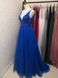V-Neck Long Prom Dresses 2023 Beaded Beading Crystal High Splits Backless A-Line Formal Gown Party Dress