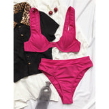 LLYGE  Rose Red Push Up Bikini Underwire High Cut Leg Swimsuit Women  Swimwear Swim Beach Wear Bathing Suit For Woman