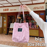 Llyge Vintage Plaid Women Canvas Shopping Bags Female Thin Strap Cloth Handbags Student Girls Travel Casual Tote Large Shoulder Bag