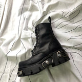 Punk Style Platform Women Ankle Boots Women's Motorcycle Boot Fashion Ladies Chunky Shoes Metal Decor Black BIG size 41 43 44