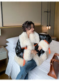 Llyge Winter Patchwork Jacket Women 90% White Duck Down Coat Female Faux Fur Jacket Women's Double-Faced Fur Coats 2022