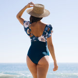 Llyge 2023 New  One Piece Swimwear Women Ruffle Print Floral Swimsuit Backless Deep-V Bathing Suit Flounce Beach Wear Monokini