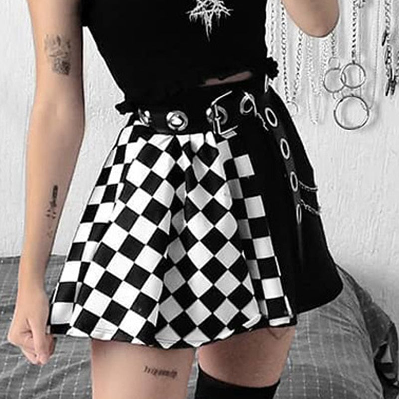 Llyge  Plaid Skirts Women Patchwork Gothic A Line Mini Skirts Harajuku Grunge Y2K Club Street Wear Summer Fashion New