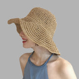 Llyge Simple girl Raffia Sun Hat Wide Brim Floppy Summer Hats For Women Beach Panama Straw Dome Bucket Hat Femme Shade Hat