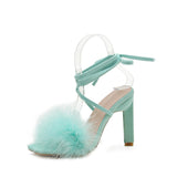 LLYGE 2022 New Summer Sandals Fashion Purple Green Feather Ankle Strap Women's High Heels 11CM Sandals Female Party Shoes