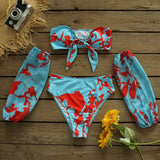 Llyge 2023  High Waist Bikini Set New Swimsuit Swimwear Women Bubble Sleeve Print Beach Dress Beach Wear Bathing Suit biquini