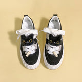 Llyge Cute Fashion Canvas Shoes Female Girls Students Casual Flat Sneakers Black Lace Up Women Vulcanized Shoes