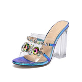 LLYGE 2022 Women Sandals Fashion Rhinestone Crystal Women Summer Shoes Open Toe Perspex High Heels Sandals Party Pumps Size 42