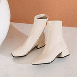 Llyge 2023 Women Boots Autumn New Black White Ankle Boots Fashion Square Toe Ankle Boots Comfortable Low Heel Ladies Shoes Boots Beige