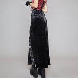 LLYGE Vintage Black Velvet Split Skirts Aesthetic  High Waist Bow Bodycon Long Skirt Elegant E Girl Punk Partywear Clothes