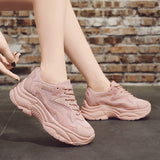 Women's Chunky Sneakers 2023 Fashion Women Platform Shoes Lace Up Pink Vulcanize Shoes Womens Female Trainers Dad Shoes