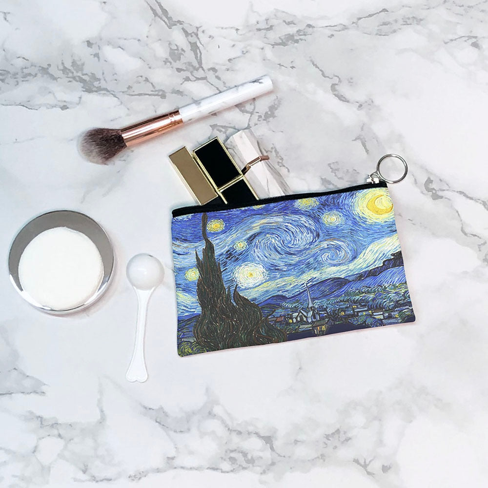 Van Gogh Oil Painting Coin Purse Mini Retro Daily Storage Bag Portable Wallet Lipstick Key Pencil Case Women Canvas Makeup Bag