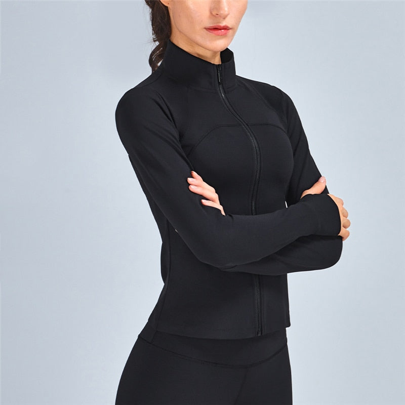 Llyge Women Long Sleeve With Thumb Hole Sports Jacket Zipper Design Yoga Shirt Fitness Sports Coat Workout Jogging Wear