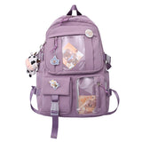 LLYGE Christmas Gift New Solid Color Cute Backpack Women Daily School Bag For Teen Girls Student Bag Kawaii Badge Backpack