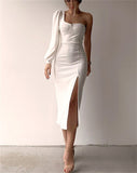 LLYGE New One Shoulder Strapless Party Dress For Women  High Split Out Elegant Ladies Dresses White Club Vestidos 2023
