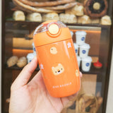 Llyge  2023 280ml Cartoon Stainless Steel Thermos Mug With Straw Portable Silicone Rope Kids Thermal Water Bottle Child Tumbler Thermocup