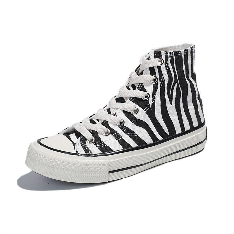 INS High Top Women's Canvas Shoes Zebra Pattern 2023 New   Style Women's Casual Shoes Fashion Comfortable Female Sneakers   Shoe